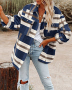 Women's Plaid Wool-Blend Coat with Practical Pockets