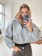 Women's Cropped Hoodie with Oversized Sleeves