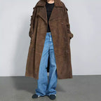 Women's Elegant Suede Trench Coat with Oversized Fit