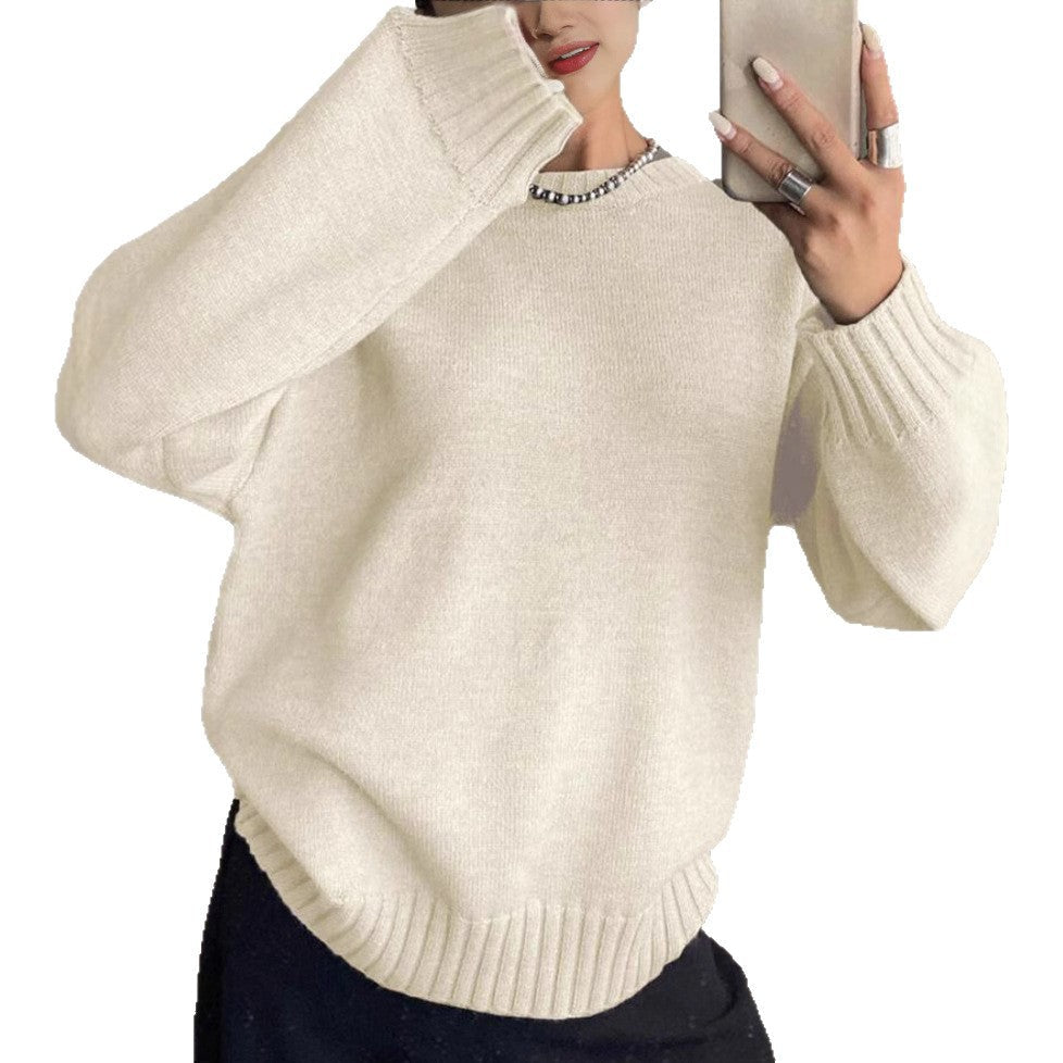 Women's Casual Pullover with Textured Sleeves and Ribbed Hem