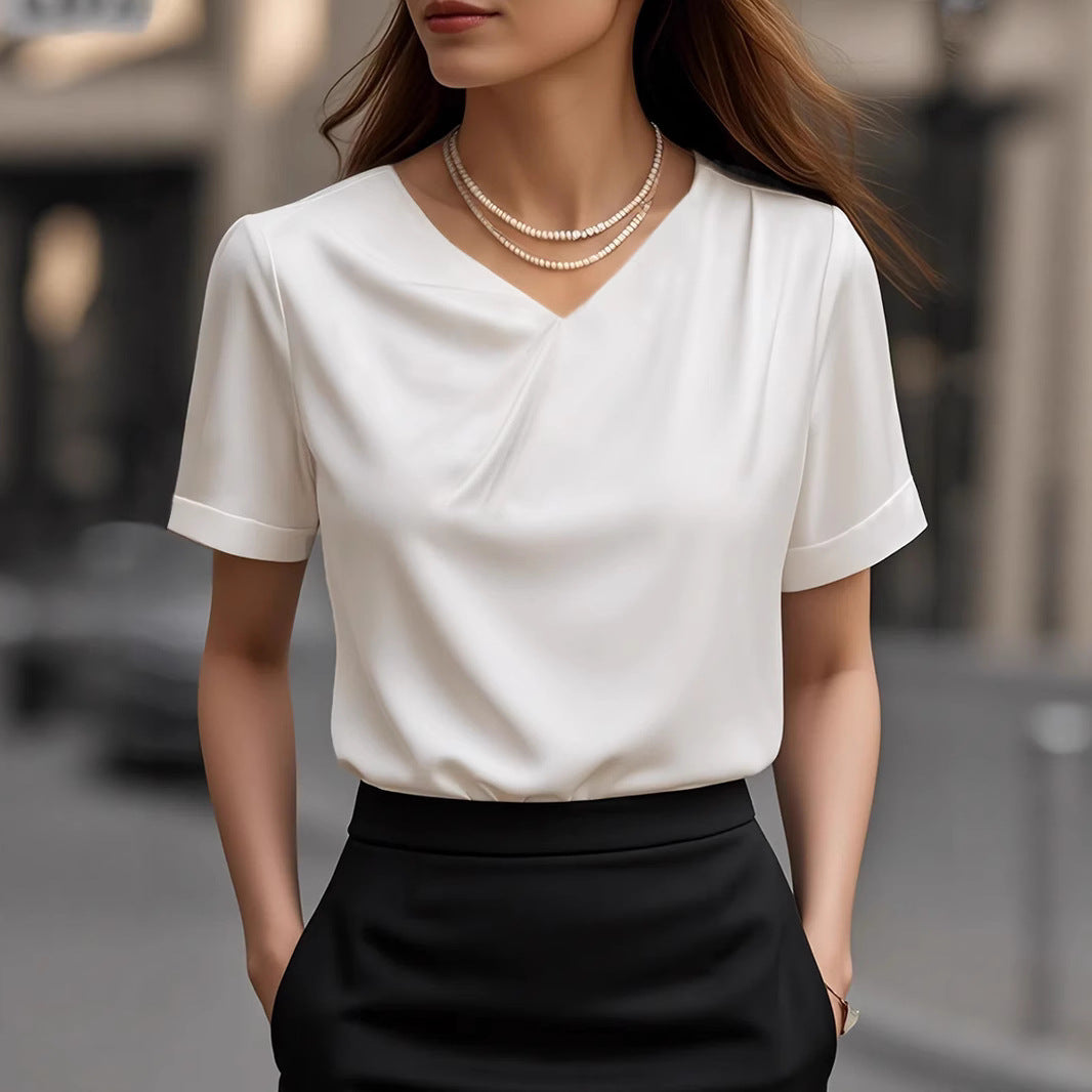 Women's Elegant V-Neck Short-Sleeve Blouse