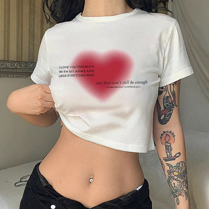 Women's Cropped T-Shirt with Cherry Print