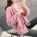 Women's Fluffy Cardigan with Elegant Button Details