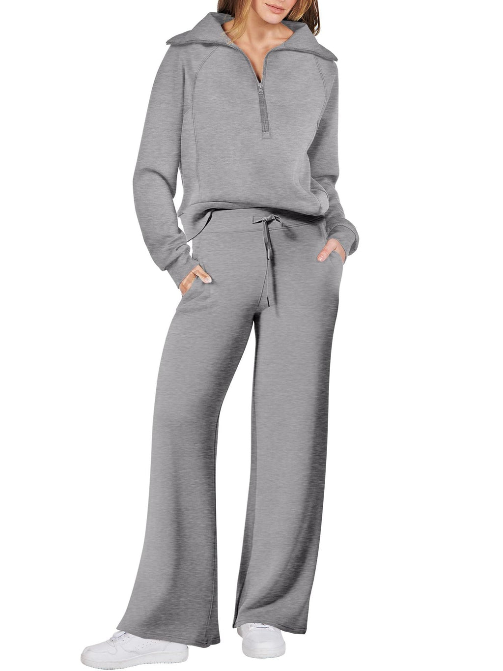 Women's Casual Two-Piece Set with Zipper and Pockets