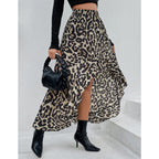 Asymmetrical Maxi Skirt with Leopard Print and Ruffle Details