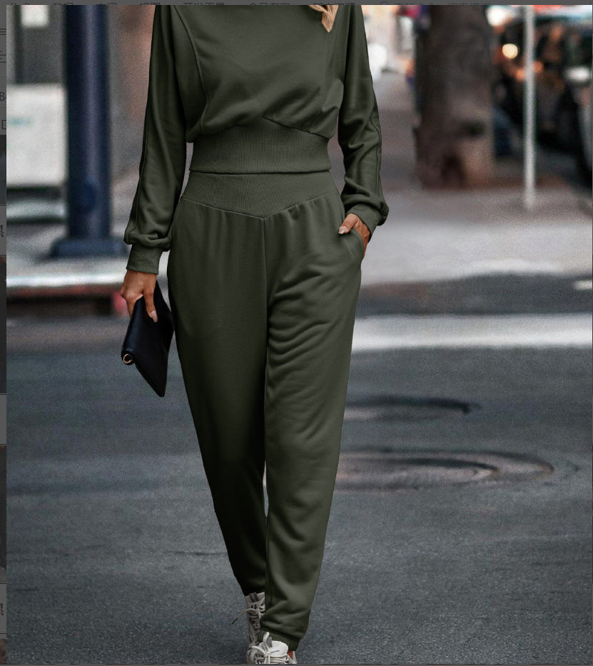 Women's Comfortable Hoodie Suit with Elastic Waistband