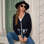 Women's Cardigan with Heart Pattern and Contrasting Details