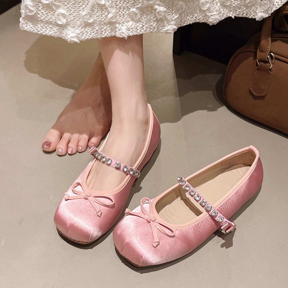 Women's Ballet Flats with Decorative Strap and Sparkling Accents