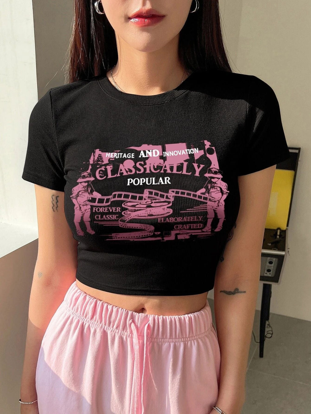 Women's Creative Slogan Crop T-Shirt