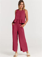 Women's Casual Peplum Jumper with Wide-Leg Pants
