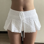 Women's Short Overlay Skirt with Adjustable Waistband and Floral Embroidery