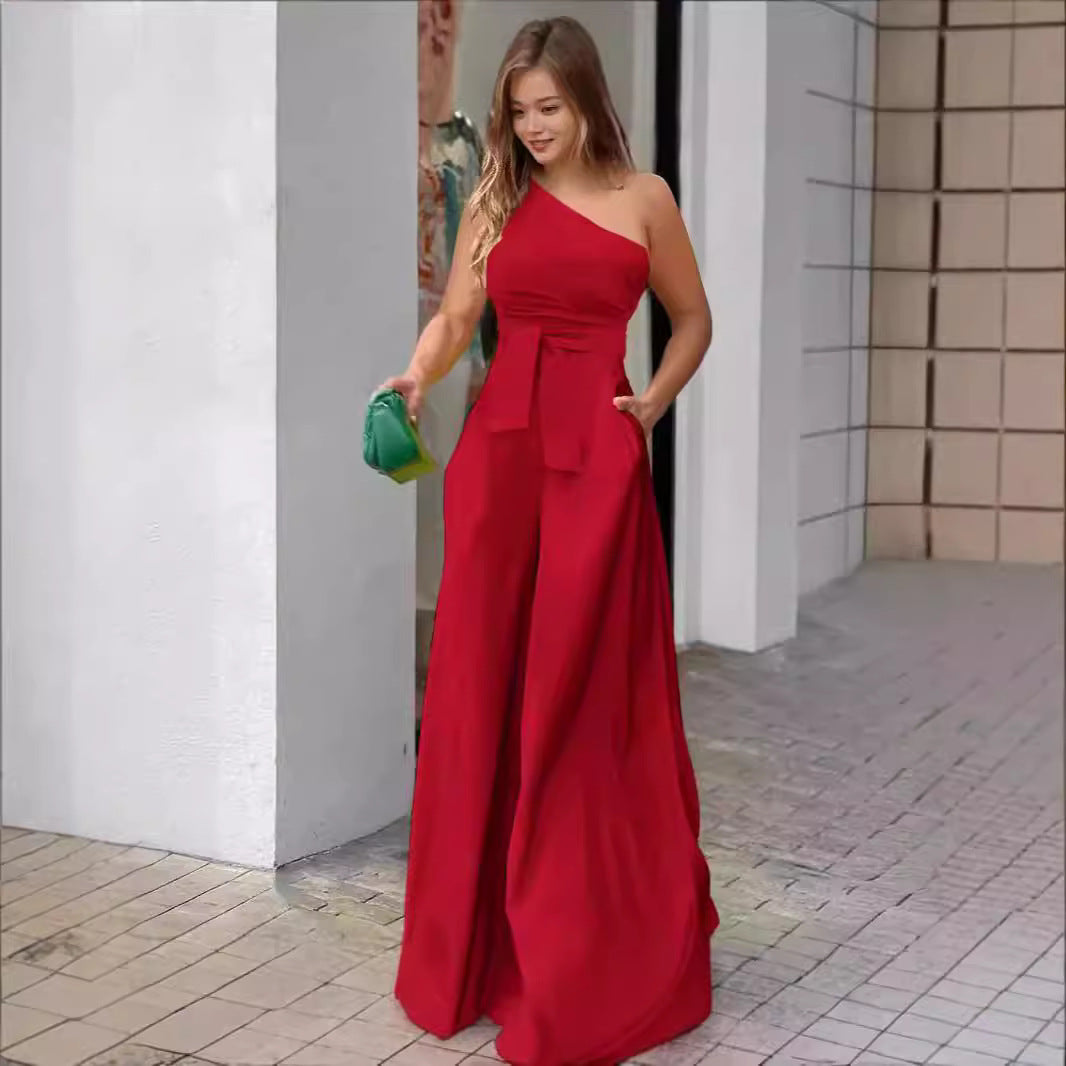 Elegant One-Shoulder Jumpsuit with Belt