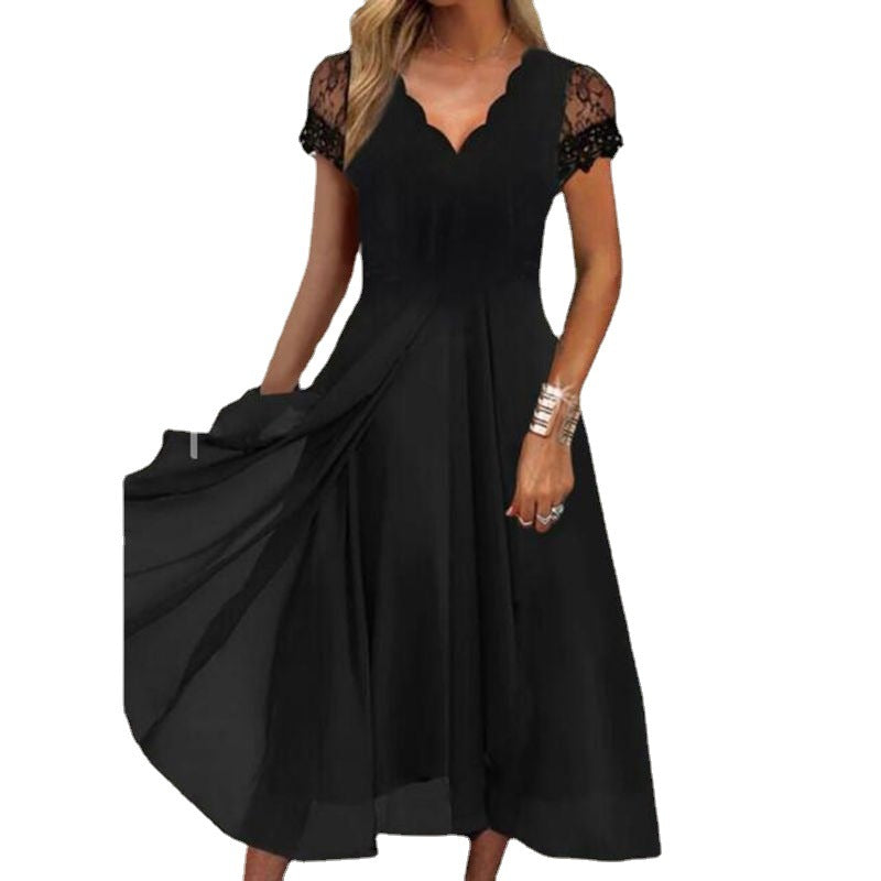Elegant Cocktail Dress with Lace Sleeves and A-Line Cut