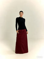 Women's High-Waisted Denim Maxi Skirt with Frayed Hem