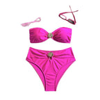 Women's Bandeau Bikini with Elegant Shell Detail and High-Leg Cut