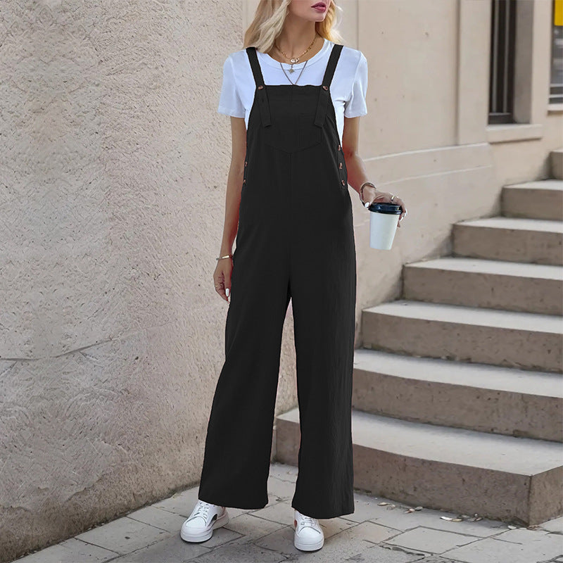 Women's Casual Wide-Leg Jumpsuit with Side Pockets