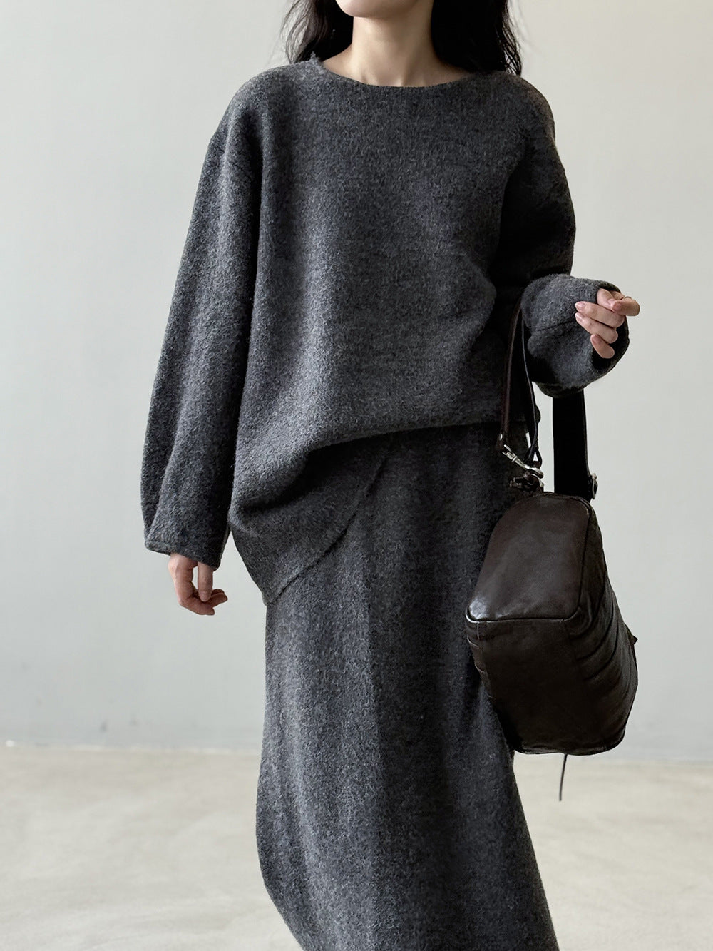 Women's Cozy Knit Set: Oversized Sweater and Midi Skirt