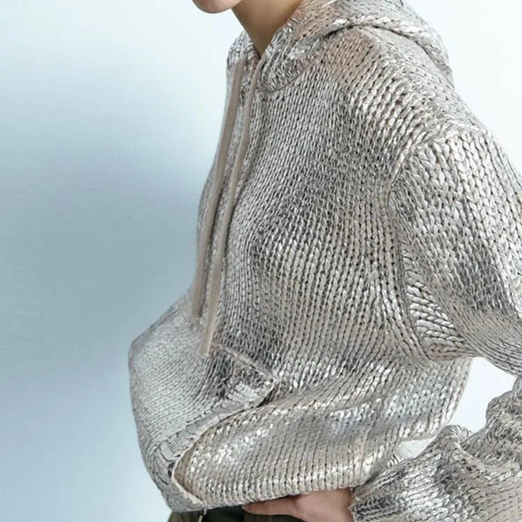 Women's Glitter Knit Hoodie with Kangaroo Pocket