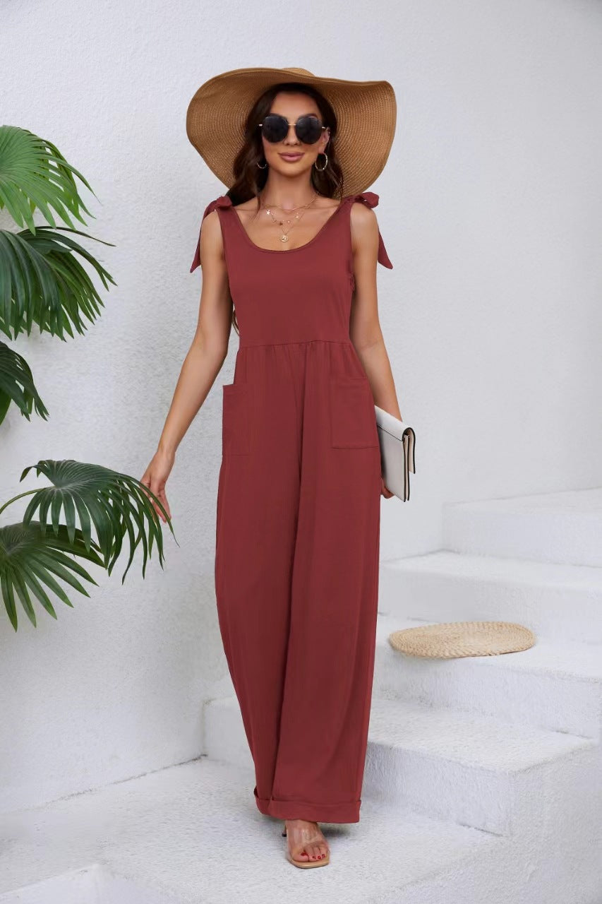 Women's Elegant Jumpsuit with Adjustable Straps and Wide Legs