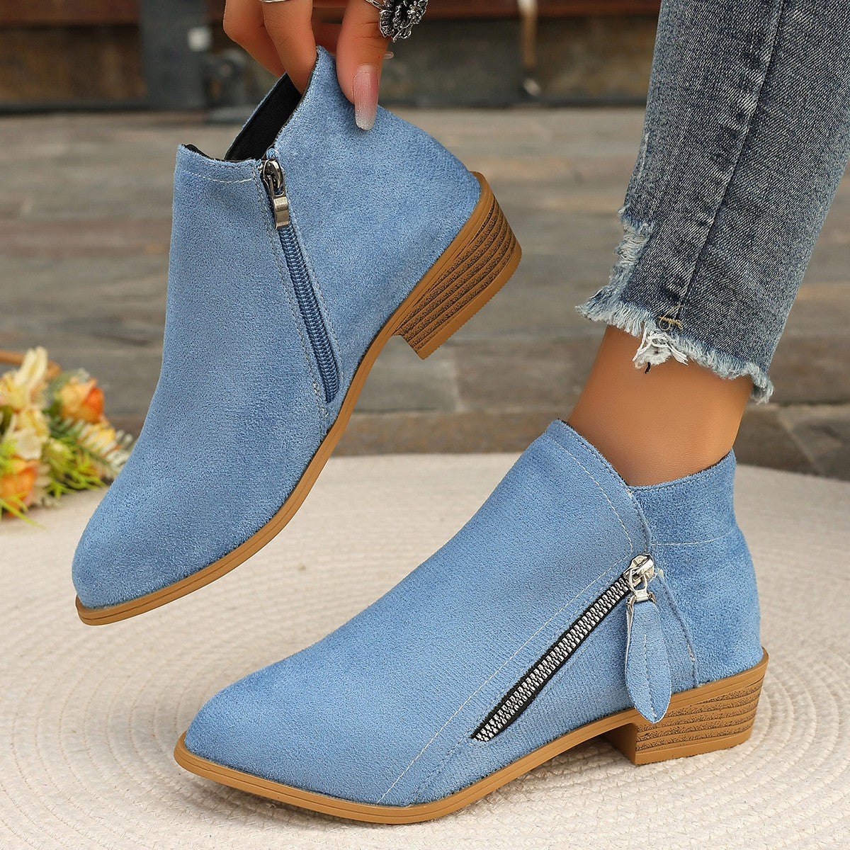 Women's Ankle Boots with Asymmetric Zipper