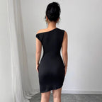 Women's One-Shoulder Mini Dress with Ruched Details