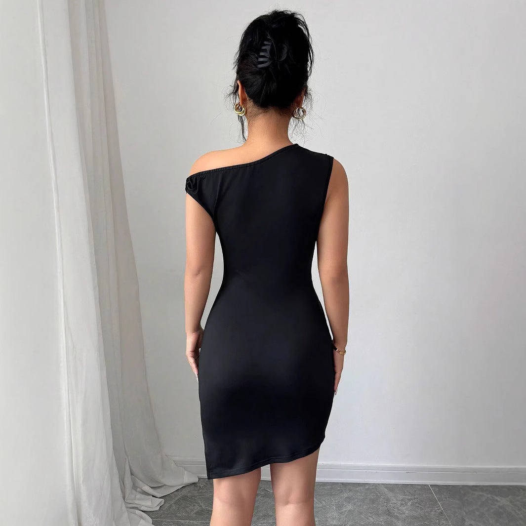 Women's One-Shoulder Mini Dress with Ruched Details