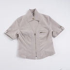 Women's Short-Sleeve Blouse with Refined Collar and Zipper
