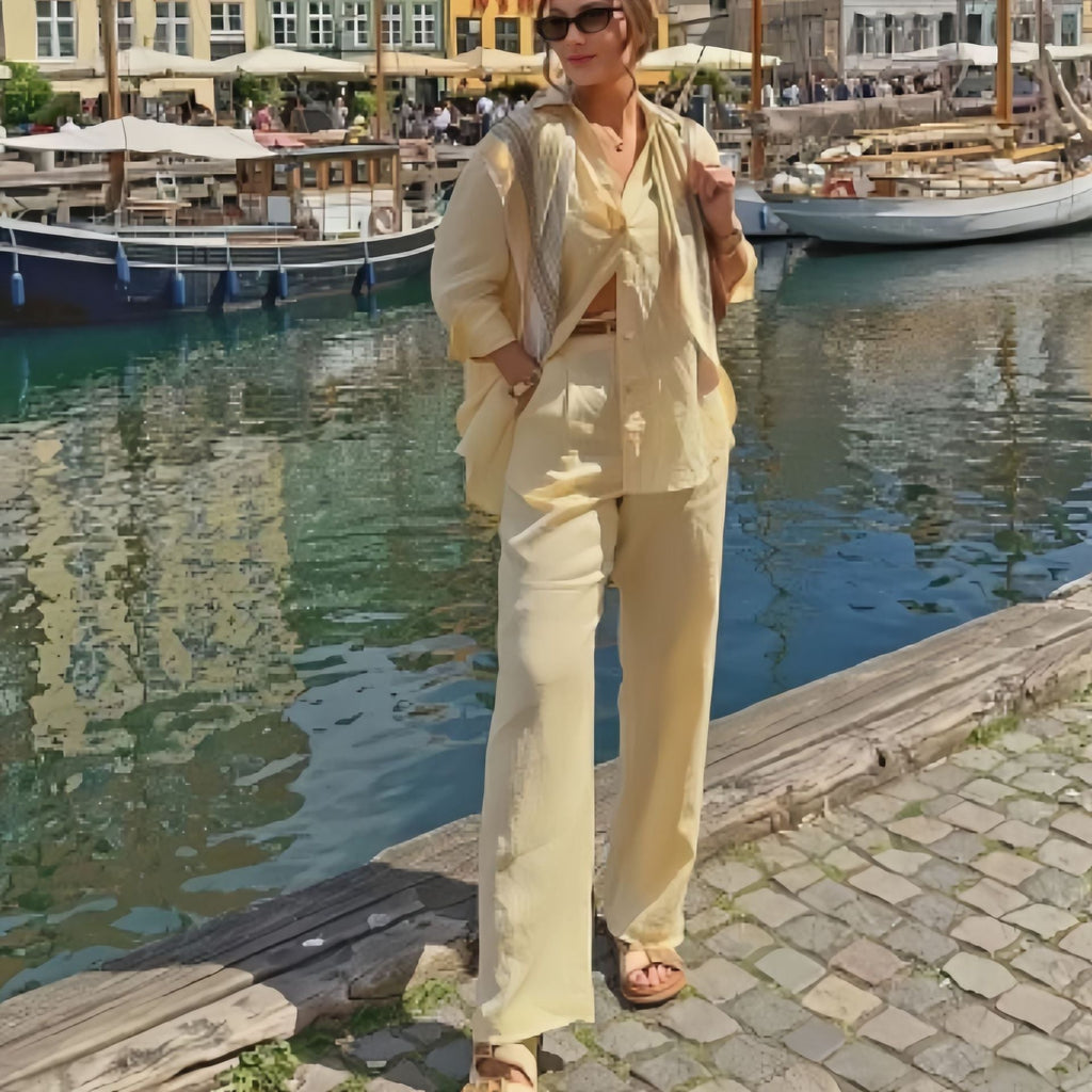 Women's Fitted Long-Sleeve Linen Jumpsuit