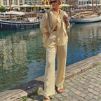 Women's Fitted Long-Sleeve Linen Jumpsuit