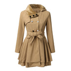 Women's Classic Coat with Elegant Collar and Detachable Hood