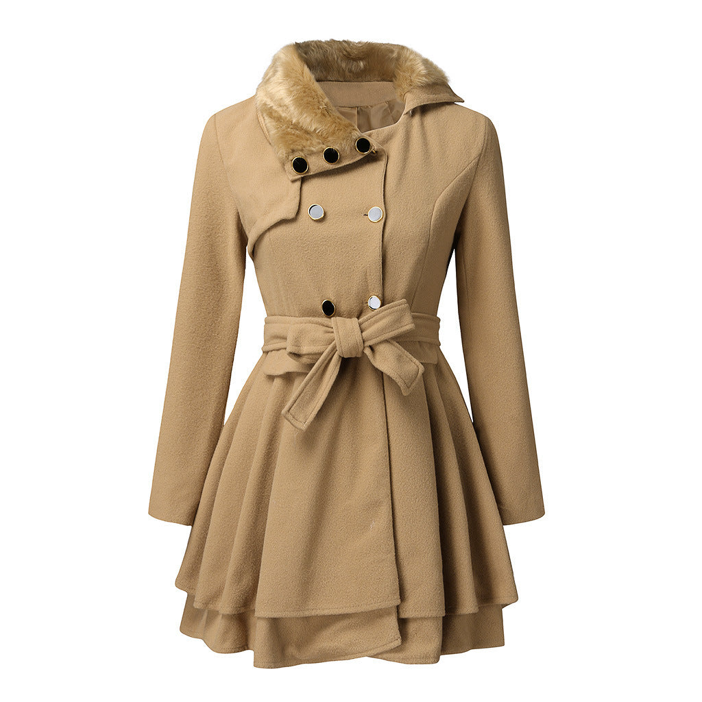 Women's Classic Coat with Elegant Collar and Detachable Hood