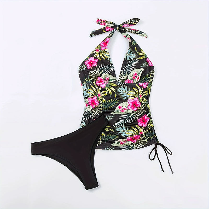 Women's Swimsuit with Floral Design and Adjustable Straps