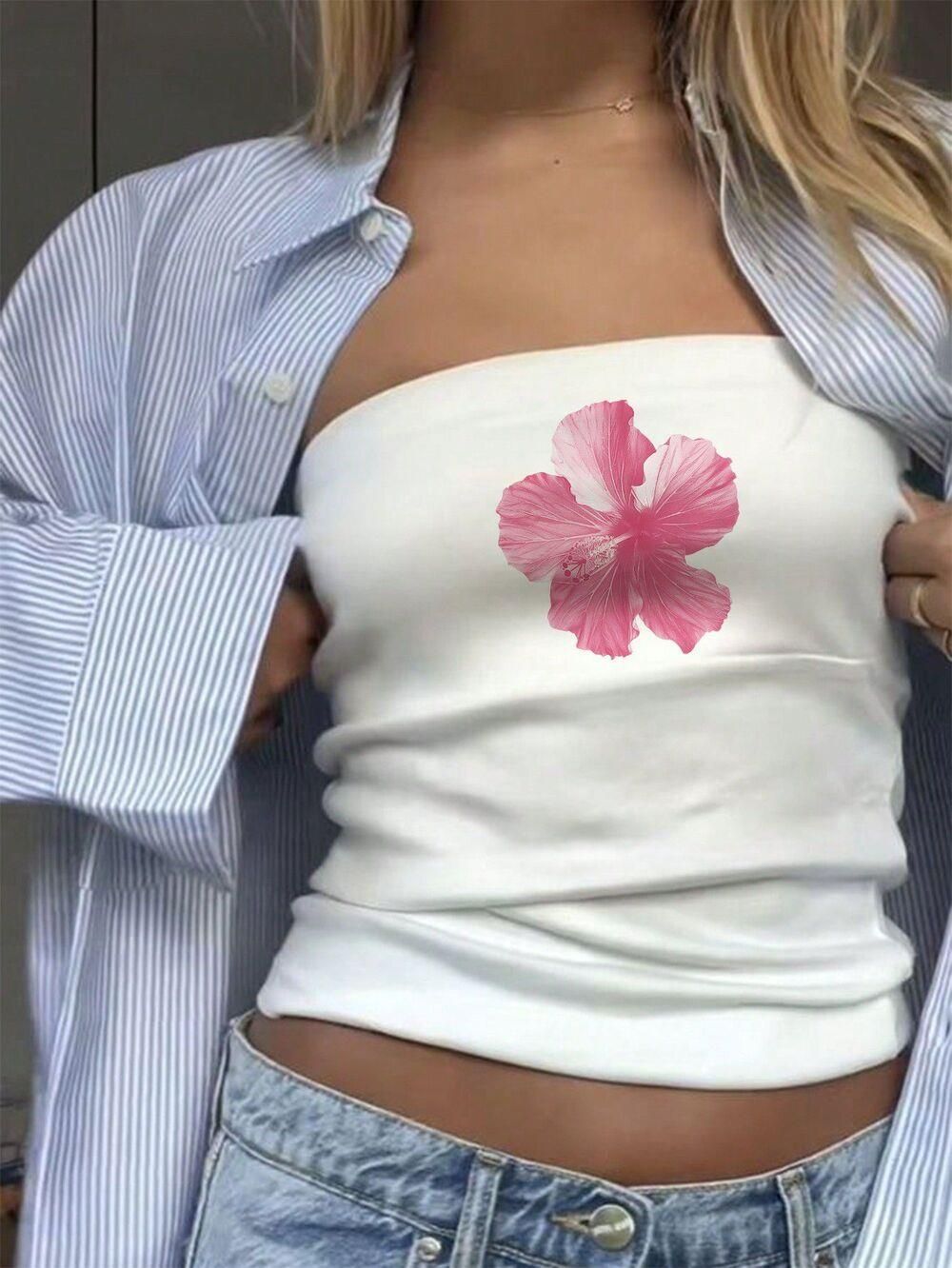 Women's Bandeau Top with Bold Statement Print