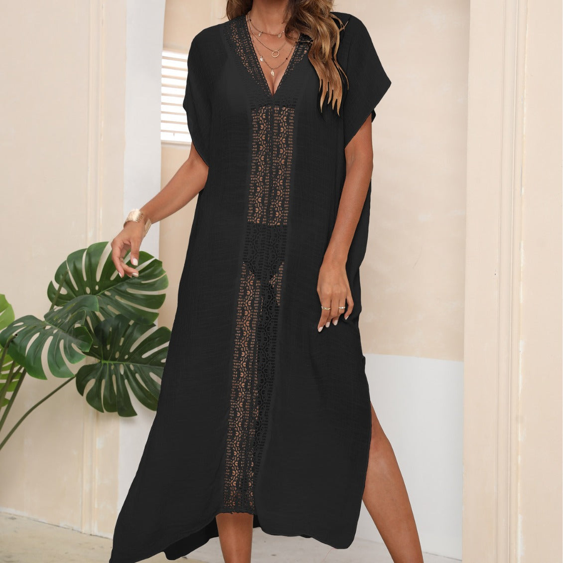 Elegant Beach Cover-Up with Crochet Accents