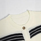 Women's Sleeveless Cardigan with Button Placket and Stripes