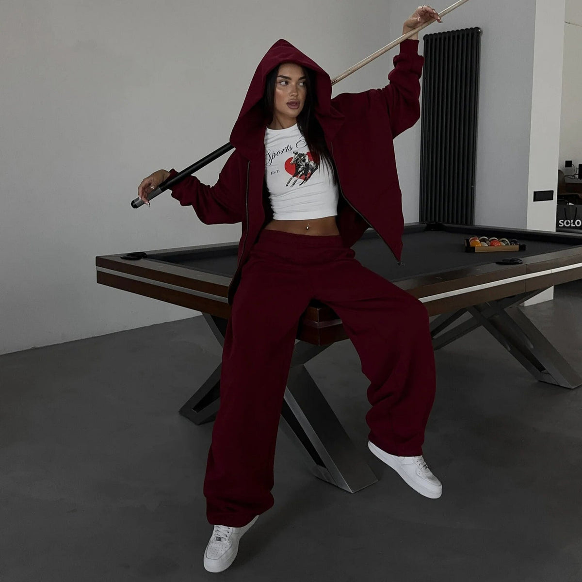 Women's Casual Zip Lounge Set with Oversized Hoodie and Tailored Relax Jogging Pants