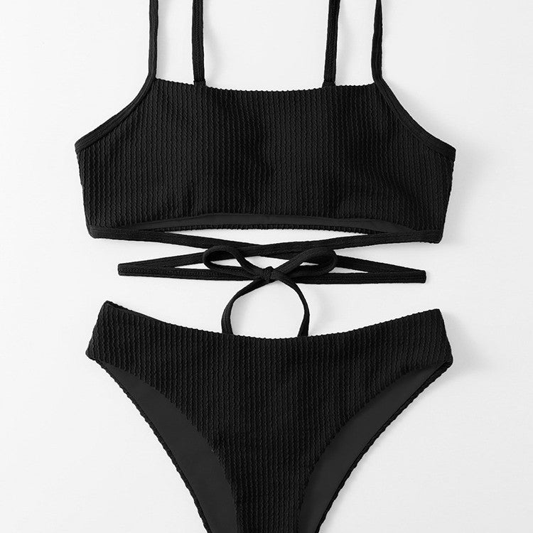 Women's Swimsuit with Trendy Crop Top and High-Waisted Bottoms