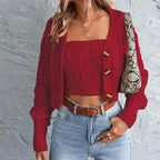 Women's Knit Set with Cardigan and Crop Top