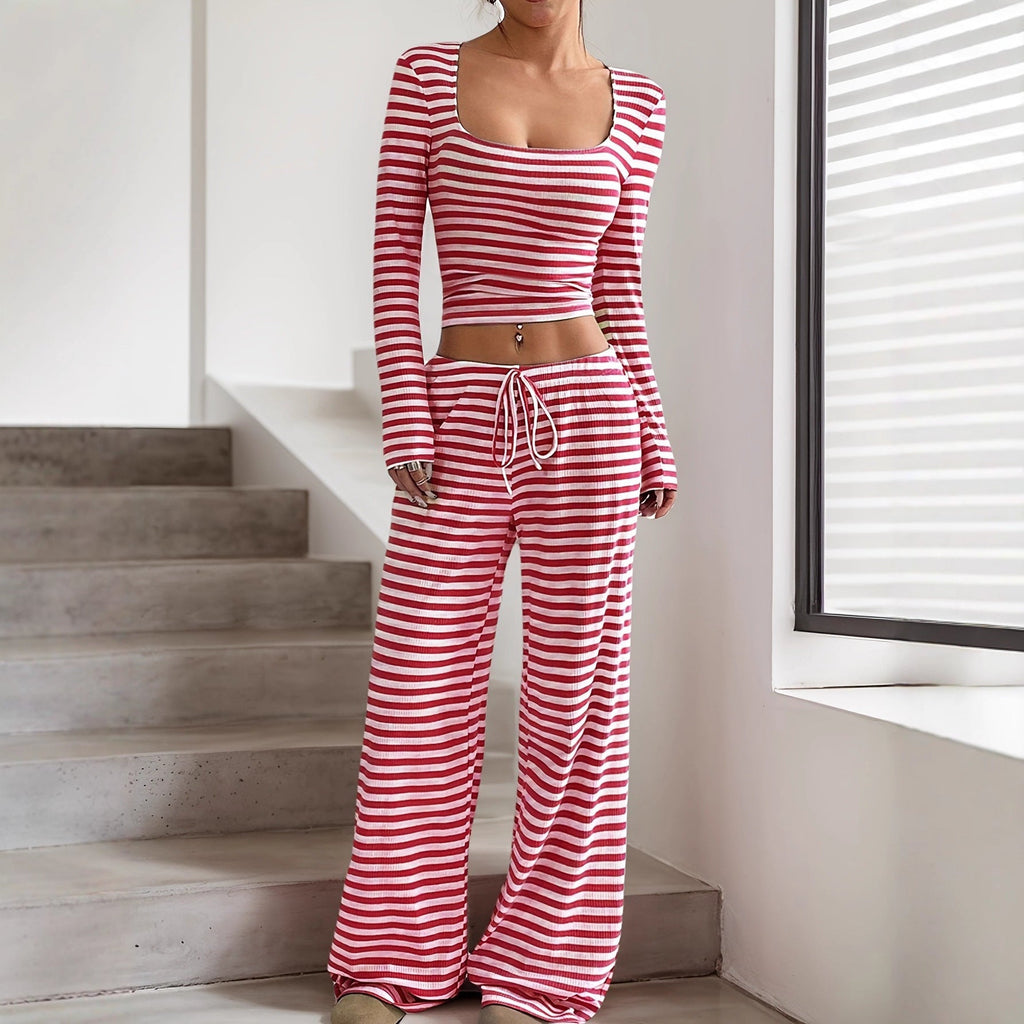 Women's Comfortable Lounge Set with Casual Cut and Wide-Leg Pants