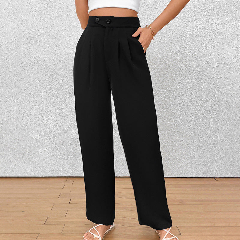 Women's Elegant High-Waist Trousers with Side Pockets