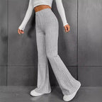 Women's Comfortable High-Waisted Ribbed Flared Knit Pants