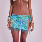 Women's Mini Skirt with Appliqués and Fringe