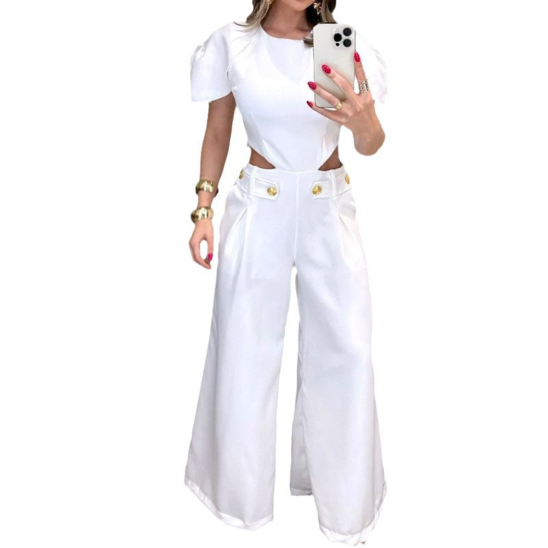 Elegant Wide-Leg Jumpsuit with Cut-Out Design