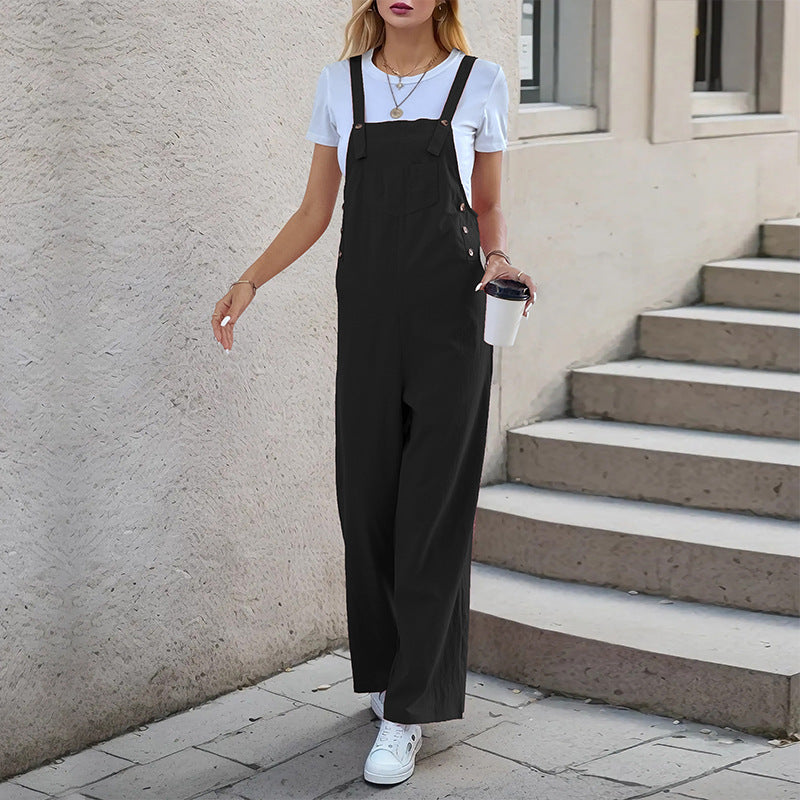 Women's Casual Wide-Leg Jumpsuit with Side Pockets