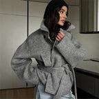Women's Elegant Oversized Wool Jacket with Belt