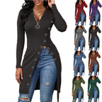 Women's Form-Fitting Wrap Shirt with Button Details and Deep V-Neck
