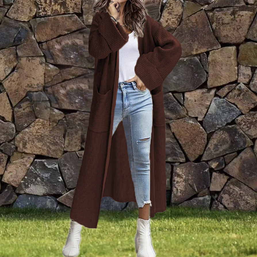 Women's Large Knit Coat with Pockets and Dropped Shoulders