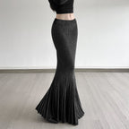 Women's Maxi Skirt with Ribbed Texture and Flared Hem