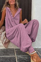 Casual Women's Jumpsuit with Button Closure and Side Pockets