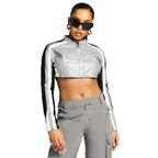 Women's Cropped Sports Jacket with Contrast Stripes